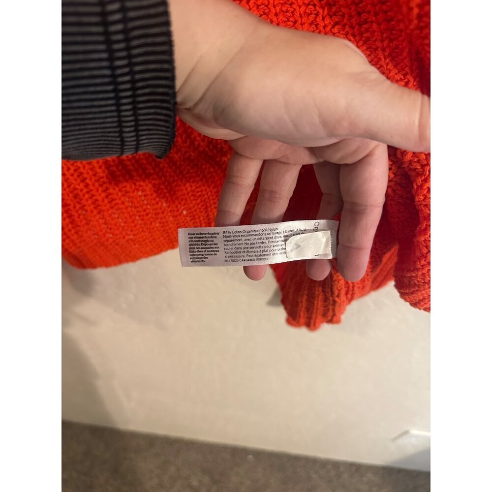 Y Eileen Fisher Orange Crewneck Chunky Knit Organic Cotton Fisherman Sweater - Picture 8 of 9